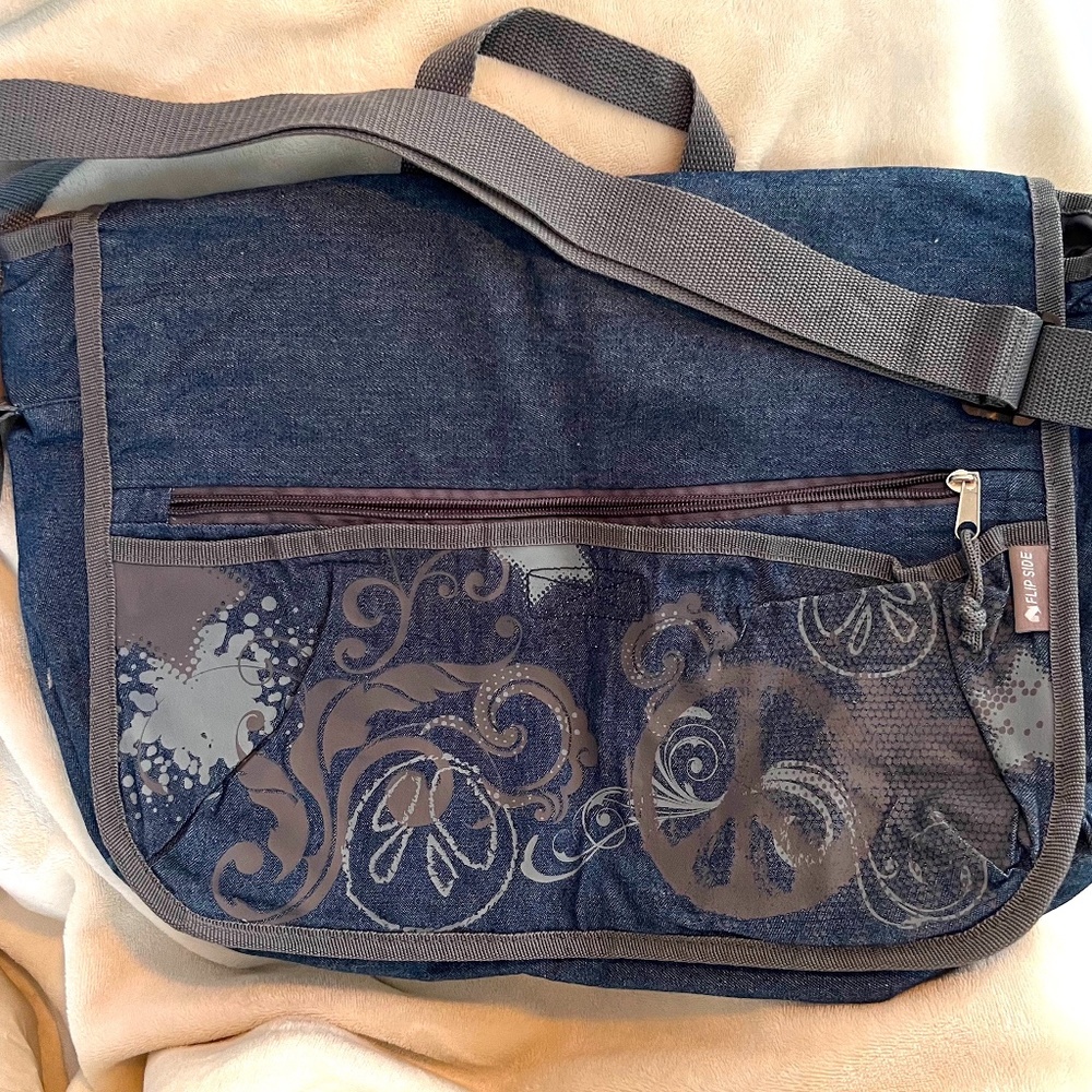 Denim and nylon messenger bag